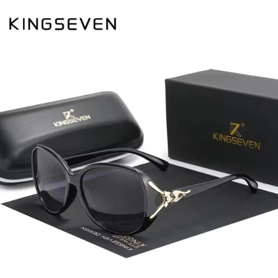 Afbeelding van KINGSEVEN Zonnebril 7842 Zwart Grijs Dames Gepolariseerd UV400 Vlinder