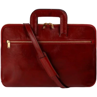 Afbeelding van Time Resistance Leren Aktetas Kleine Laptoptas Heren en Dames Messengertas Handgemaakt Italiaanse Volnerfleer, Rood