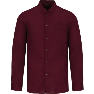 Afbeelding van Luxe Overhemd/Blouse met Mao kraag merk Kariban maat XL Wijnrood