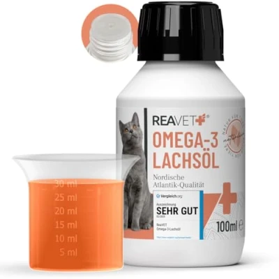 Afbeelding van ReaVET zalmolie kat 100 ml, rijk aan omega 3 &amp; 6, visolie honden, hoge dosis, echte levensmiddelenkwaliteit zonder toevoegingen, vers gevuld in Duitsland