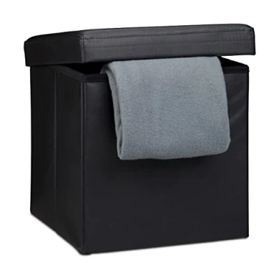 Afbeelding van Relaxdays Zitkruk, leer, zwart, 38 x cm