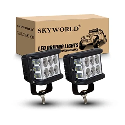 Afbeelding van SKYWORLD led werklamp 12V 24V, 2 stuks 4 inch 60W 3 zijden shooter offroad rijdende lichten spotlicht werklicht waterdicht voor 4x4 Auto tractor Vrachtwagen SUV ATV Boot, 6000K wit mistlamp