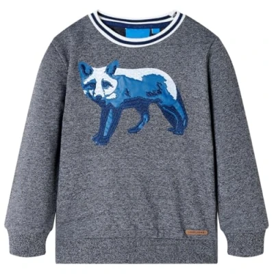 Afbeelding van Kindertrui met vossenprint 104 gemleerd marineblauw