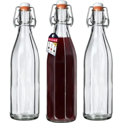 Afbeelding van Kadax Universele fles met beugelsluiting, dichte beugelfles, vintage glazen fles, drinkfles, likeurfles, sapfles, 750 ml, 3 stuks