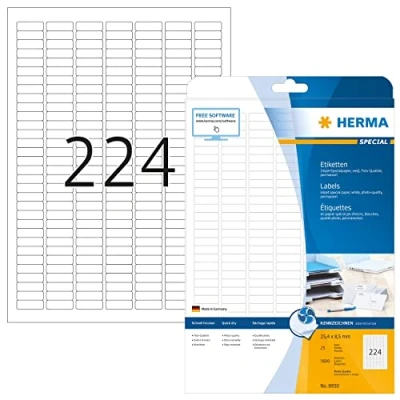 Afbeelding van HERMA 8830 universele etiketten voor inkjetprinters A4 (25,4 x 8,5 mm, 25 velles, papier, mat) zelfklevend, bedrukbaar, permanente klevende stickers, 5.600 printer, wit