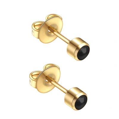Afbeelding van Caflon 4mm 24K gold plated unisex oorknopjes voor oorschieter hypoallergeen steriel verpakt goudkleurig met zwart mat bolletje