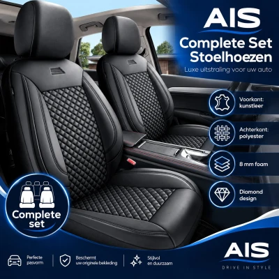 Afbeelding van Stoelhoezen Citroen DS3 - Complete set Zwart kunstleer AIM