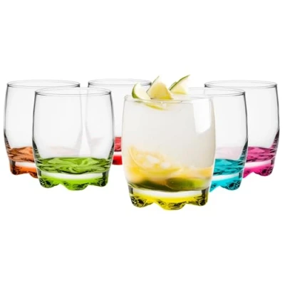 Afbeelding van Glasmark KROSNO, 250ml, Set van 6, Drinkglazen met gekleurde bodem, Longdrinkglazen, Waterglazen, Sapglazen, Ideaal voor thuis, restaurants en feesten, Hoogglansglas