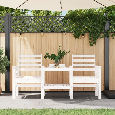 Afbeelding van Tuinbank met tafel 2 zits massief grenenhout wit