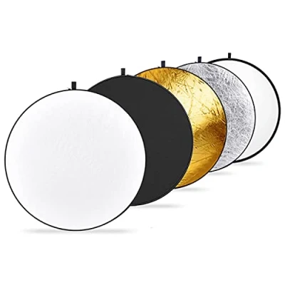 Afbeelding van Neewer® 5 in 1 set vouwreflectoren (110 cm Ø) goud, zilver, wit, zwart en transparant voor studio foto diffuser
