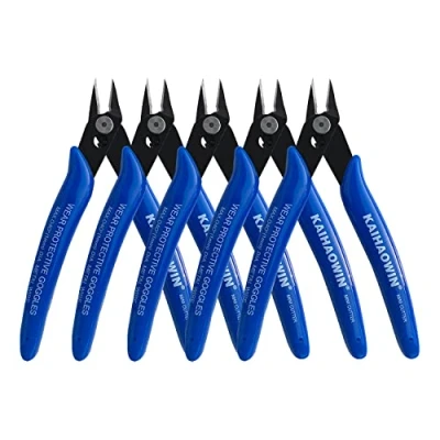 Afbeelding van Kaihaowin Micro draadsnijder met veer, 5 pack, 127 mm mini bundelnijder, tangen, afschuifsnijders, draadschaar, kleine zijsnijders voor elektronica, handwerk, sieraden, blauw ..