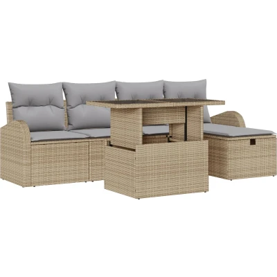 Afbeelding van vidaXL 6 delige Tuin Sofa Set met Kussens Beige Poly Riet