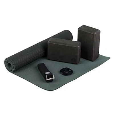 Afbeelding van Bodhi yoga starterset compleet, set bestaande uit: 1 yogamat van TPE, 2 yogabricks EVA (schuimrubber) en katoenen yogariem beginnersset voor beginners (zwart)