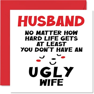 Afbeelding van Grappige Valentijnskaarten voor echtgenoot lelijke vrouw grap gelukkige verjaardagskaart van echtgenote partner, verjaardagscadeaus, 145 mm x bruiloft