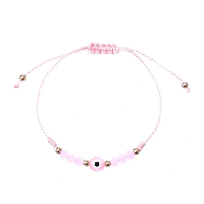 Afbeelding van Geluksarmband geluksbrenger boze oog evil eye kabbalah nazar touw edelsteen roze