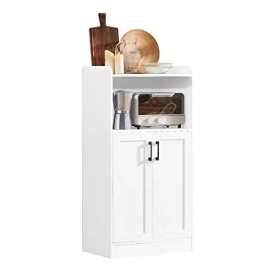 Afbeelding van SoBuy Keukenkast, magnetronkast, Dressoir Magnetron, Opslagkast, Buffetkast met 2 Deuren, 1 Open Compartiment Kabelwartel, 60 x 40 120 cm, Wit, FSB47 W