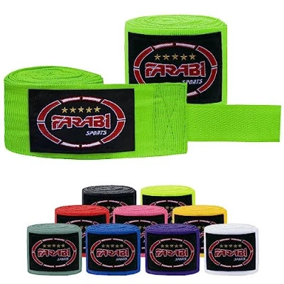 Afbeelding van Farabi Sports boksbandages 2,5 en 4 meter lange met paar voor MMA, Muay Thai, training, kickboksen vechtsporten (Green, Kinderen (2,50 meter))