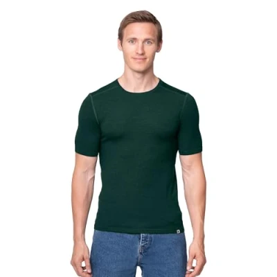 Afbeelding van DANISH ENDURANCE Thermo Ondershirt met Merino Wol voor Heren, Korte Mouwen, Warm, Temperatuur Regulerend, Donkergroen, L