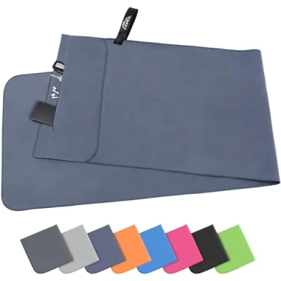 Afbeelding van Pameil microvezel handdoeken, 120 x 50 cm, fitnesshanddoek met ritssluiting, compacte en sneldrogende sporthanddoek, strandhanddoek, badhanddoek (marineblauw)