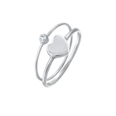 Afbeelding van Elli HERZ SOLITÄR Kristall 2ER SET Ring, Dames, Maat: 54, Silber