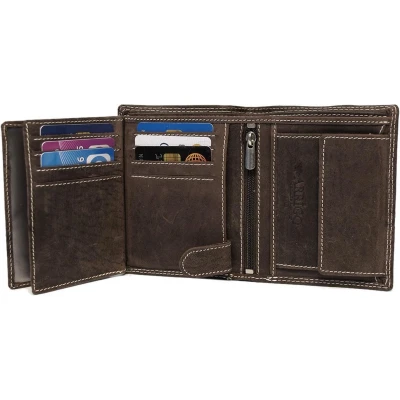 Afbeelding van Portemonnee Heren Donkerbruin Billfold Leer Bruin Portefeuille