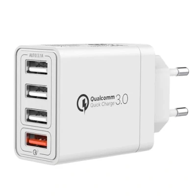 Afbeelding van USB oplader, meervoudig, stekker, meervoudige 4 poorten, 33 W, voeding, snellader, meervoudig met QC3.0 snellaadstekker, adapter, stopcontact voor iPhone 14, 13, 12, 11 X 8, Samsung
