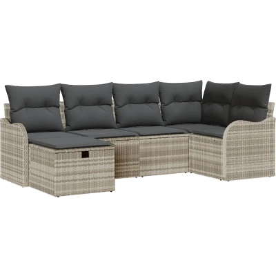 Afbeelding van vidaXL 6 Delige Tuin Sofa Set met Kussens Lichtgrijze Poly Rattan, 2 Zits Opslag &amp; Rattan