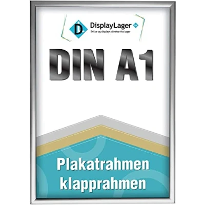 Afbeelding van DisplayLager, Deense kwaliteit, klikframe A1 zilver met 25 mm aluminium profiel, ontspiegeld beschermglas, bevestigingsmateriaal