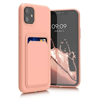 Afbeelding van kwmobile telefoonhoesje geschikt voor Apple iPhone 11 Hoesje met pasjeshouder TPU case in roze grapefruit