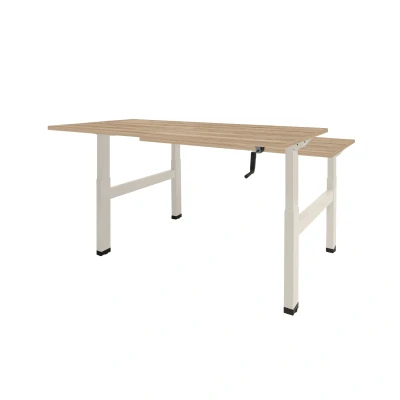 Afbeelding van Dextro zit/sta hoogte slinger verstelbare Duo werkplek 2 x 180 80 cm, frame wit RAL 9010 blad 25 mm. melamine Honey Castello