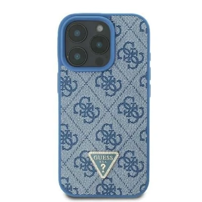 Afbeelding van Guess Hardcase PU Leather 4G Triangle Strass Blue iPhone 16