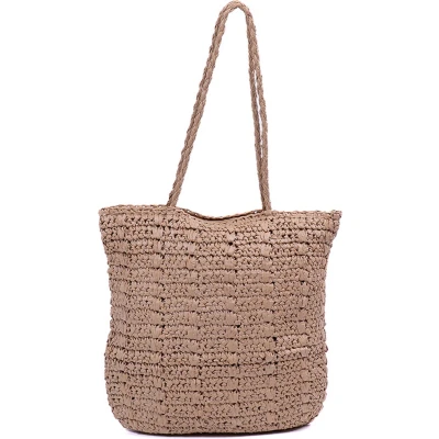 Afbeelding van Monnq strandtas met rits rieten tas riet Marpa Wheat