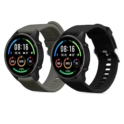 Afbeelding van kwmobile 2x horlogebandjes geschikt voor Xiaomi Mi Watch / Color Sport bandje Smartwatch bandjes van TPU Activity tracker horloge band in zwart grijs