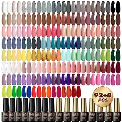 Afbeelding van ROSALIND Uv nagellakset, 100 stuks, mini gelnagellak, Shellac, wit, roze, grijs, kleurgel, gelnagels voor nagelstudio, design, starterset, manicure, cadeauset