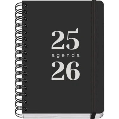 Afbeelding van Dohe Schoolagenda 2025 2026 Weekoverzicht, Formaat A5 (15x21 cm), Spaans en Engels, September tot Juni, Dubbele Spiraalbinding Elastieksluiting, Flexibele Kaft, 4 Stickervellen GRAMMAR Zwart