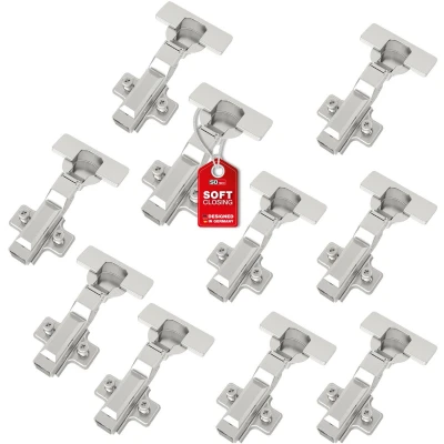 Afbeelding van SOTECH SMOOTH 10 stuks SOFT CLOSE potscharnieren 105 middenaanslag T45 met montageplaten, deksels, schroeven en snelmontage KLIP, getest 50.000 cycli