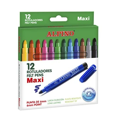 Afbeelding van Alpino 12 maxi kleurpotloden, dikke punt om in te kleuren, super wasbare inkt, heldere kleurpotloden voor schoolmateriaal