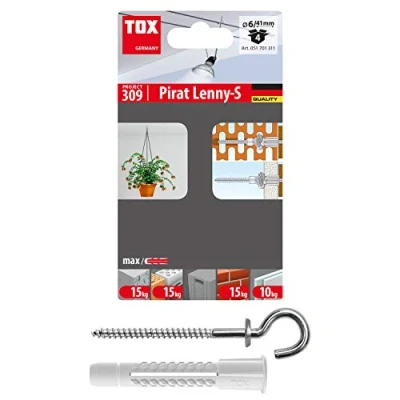 Afbeelding van TOX Haakpluggen Pirat Lenny S met universele pluggen Deco 6 x 41 mm en schroef open oogje, haken voor bevestigingen in bijna alle bouwmaterialen, elk 4 stuks blister, 051701311