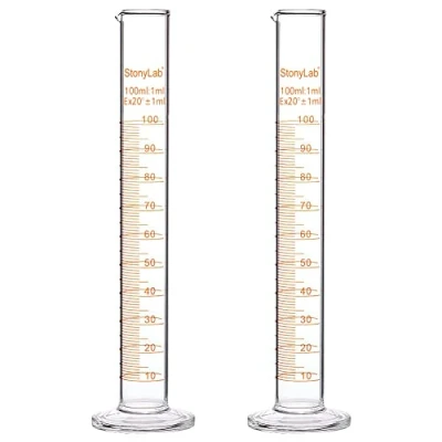 Afbeelding van stonylab 2 Pack Borosilicaatglas Zwaarwandige Maatcilinder Gegradueerde Cilinder, 100 ml