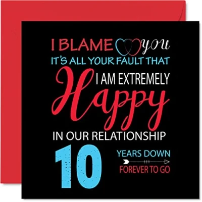 Afbeelding van Grappige tinnen verjaardagskaart voor echtgenoot vrouw Your Fault I&#039;m Extremely Happy Gelukkige 10e huwelijksverjaardagskaart partner, 145mm x wenskaarten tiende jubilea