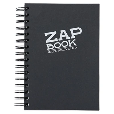 Afbeelding van Clairefontaine 8362C schetsblok Zap Book (ideaal voor schetsen en tekeningen, geschikt droogtechnieken, met spiraalbinding, 160 vellen, 80 g gerecycled papier, DIN A5, 14,8 x 21 cm) 1 stuk zwart