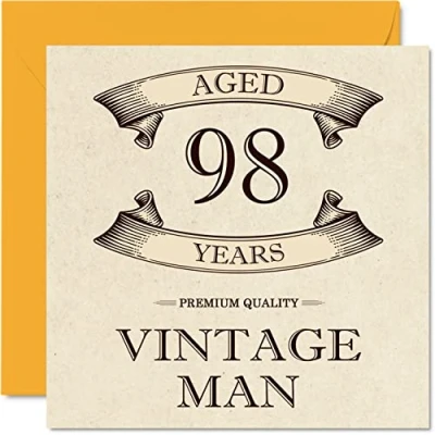 Afbeelding van Vintage 98e verjaardagskaarten voor mannen leeftijd 98 jaar leuke verjaardagskaart opa vader echtgenoot oom broer opa, 145 mm x wenskaarten,