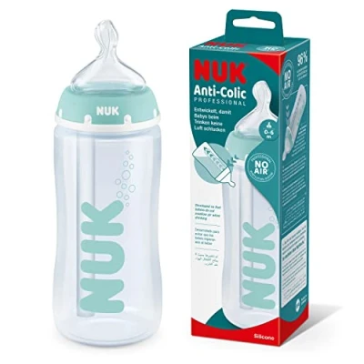Afbeelding van NUK First Choice+ Professional Anti Colic babyfles, 0 6 maanden, temperatuurcontrole, 300 ml, BPA vrij, siliconen drinkzuiger