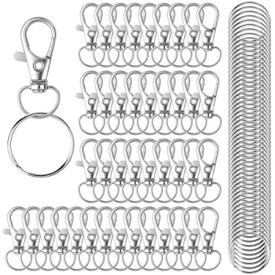 Afbeelding van HXSEMAYIG 100 stuks sleutelhanger haken met sleutelringen, metalen draaibare kreeft klauw sluitingen, voor clip lanyard, sieraden maken, ambachten (zilver)
