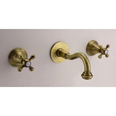 Afbeelding van PB klassieke inbouw muurkraan met sterknoppen 20 cm uitloop Brons 1208855082