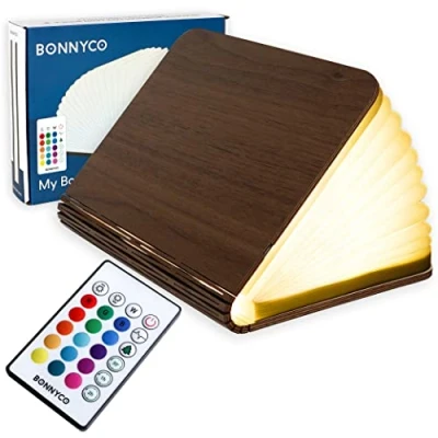 Afbeelding van Houten Boek Lamp met Afstandsbediening, 16 Kleuren &amp; Timer BONNYCO Tafellamp, Bureaulamp, Nachtlamp Perfecte voor Huis, Bureau Kamer Kerst Verjaardagsgeschenk Mannen en Vrouwen