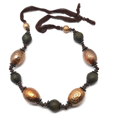 Afbeelding van Behave Ketting kralenketting bruin brons kleur dames houten kralen 75 cm