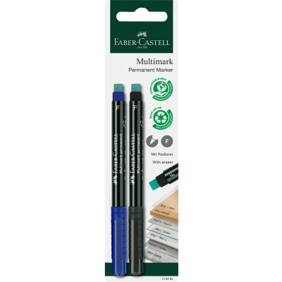 Afbeelding van marker Faber Castell Multimark permanent F rood + zwart blister
