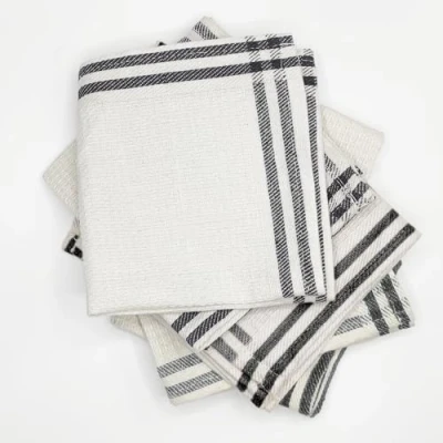 Afbeelding van LivinEase theedoeken voor keuken van katoenmix, set 6 (30 x 30) absorberende T handdoeken (wit zwarte strepen)