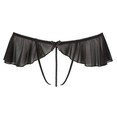 Afbeelding van Cottelli Collection Open String met Ruches en Parelketting door Kruis Maat L Zwart